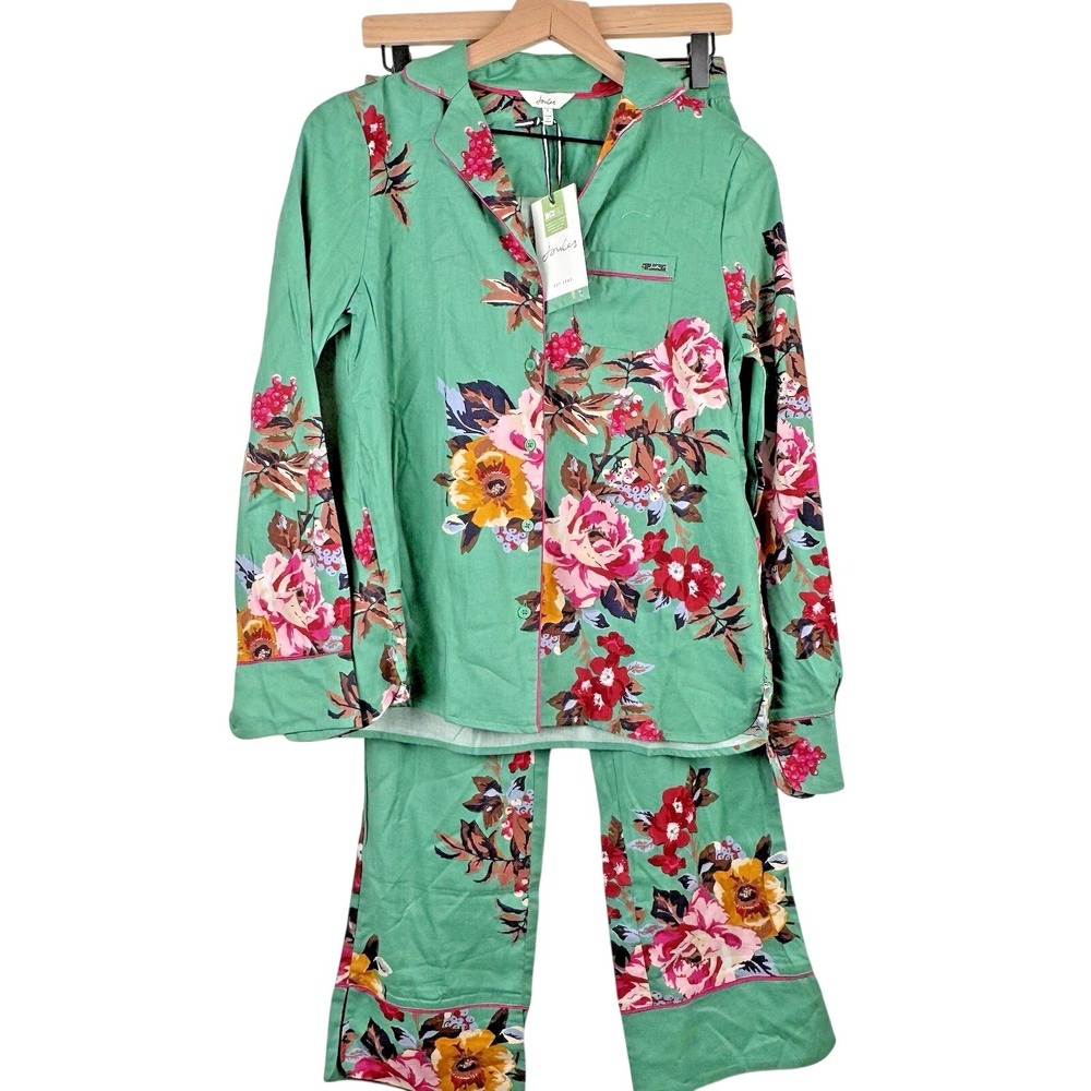 JOULES Women's Small Sleeptight Light Pajamas In Green Floral Set